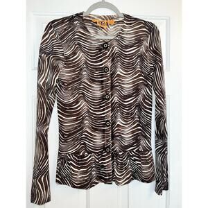 Tory Burch Zebra Print 100% Merino Wool Peplum Cardigan - size S - OF